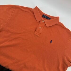 Polo Ralph Lauren Mens XXL Polo Shirt Classic Fit Orange‎ Blue Logo